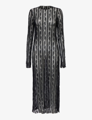 UMA WANG: Long-sleeved stripe-pattern lace midi dress