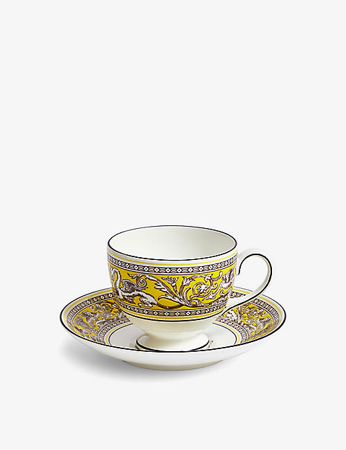 WEDGWOOD: Florentine Citron bone-china teacup and saucer