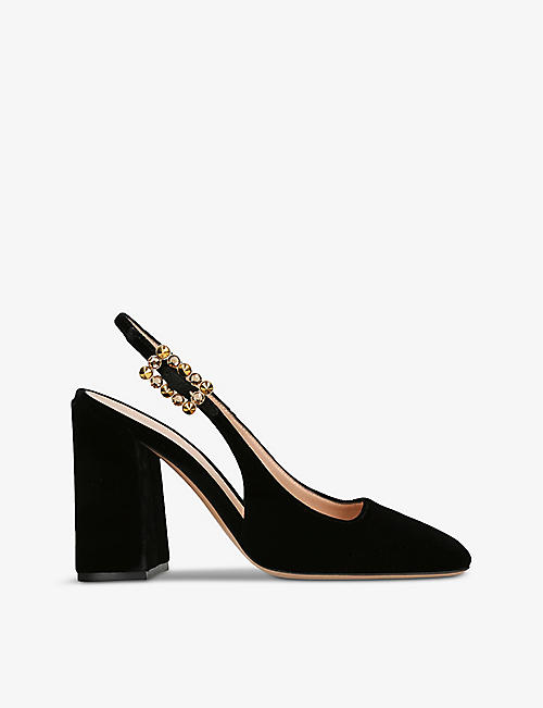 GIANVITO ROSSI: Velluto crystal-embellished velvet heeled pumps