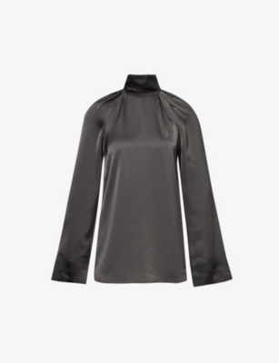 TOTEME: High-neck flared-sleeve crepe blouse