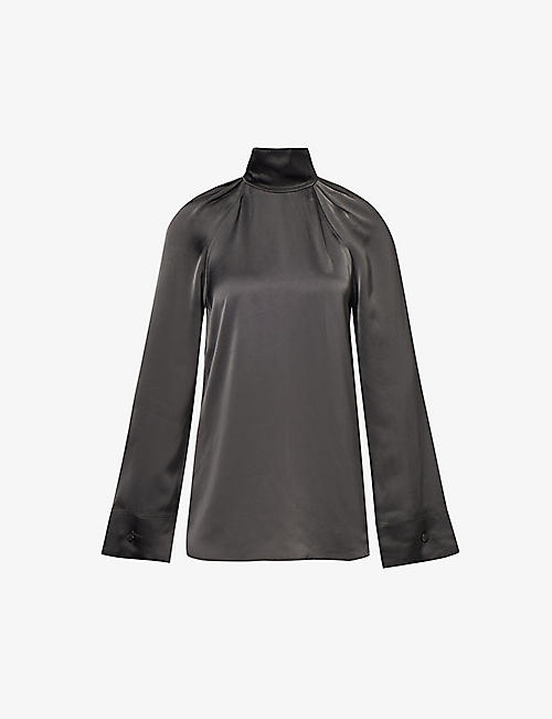 TOTEME: High-neck flared-sleeve crepe blouse