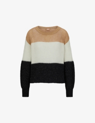 BOSS: Striped round-neck wool-blend jumper