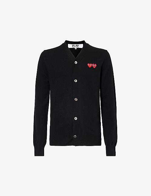 COMME DES GARCONS PLAY: Logo-embroidered V-neck wool-knit cardigan