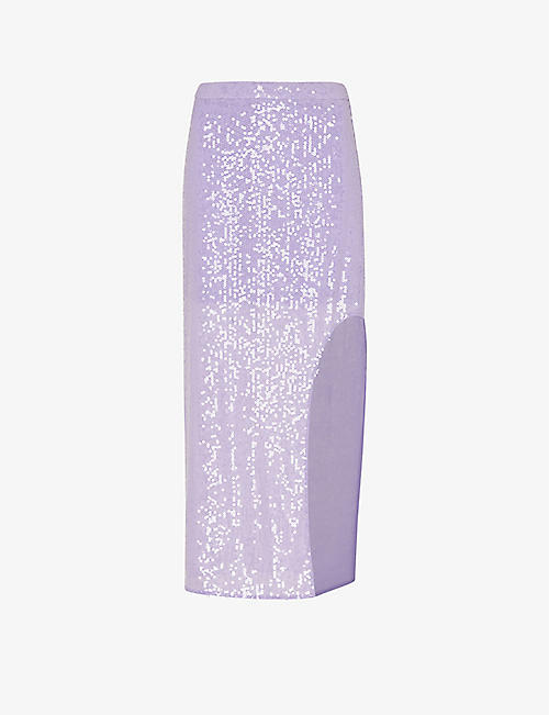 WHISTLES: Lio split-hem sequin-embellished midi skirt