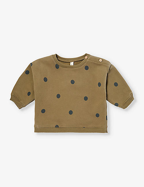 ORGANIC ZOO: Olive Dots polka dot-pattern organic cotton-jersey sweatshirt 3 months-3 years