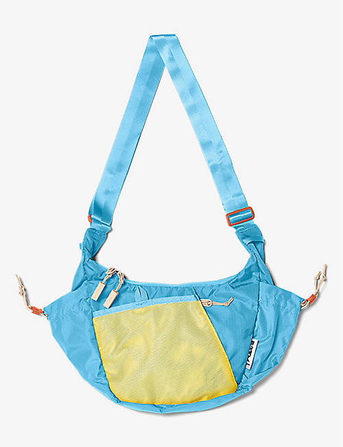 BABOON TO THE MOON: Crescent brand-patch recycled-polyester crossbody bag