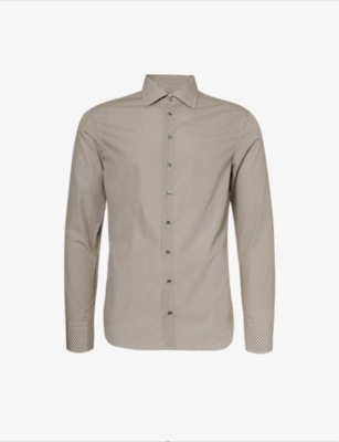 GIORGIO ARMANI: Cutaway-collar curved-hem regular-fit cotton shirt