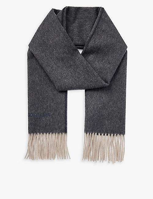 GIORGIO ARMANI: Brand-embroidered fringed-trim cashmere scarf