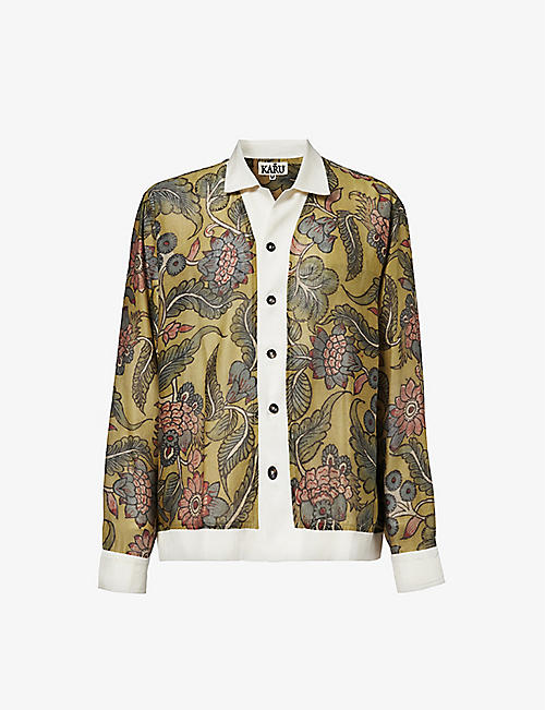 KARTIK RESEARCH: Floral-print hand-painted relaxed-fit cotton shirt