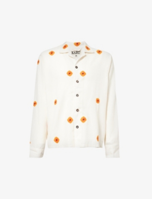 KARTIK RESEARCH: Marigold floral-embroidered regular-fit cotton shirt