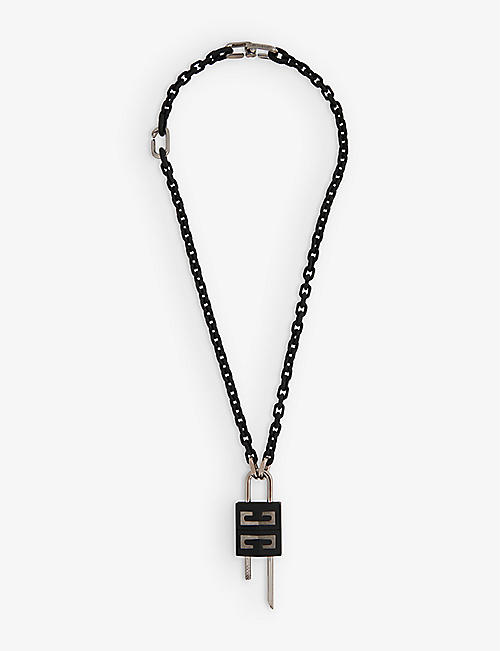 GIVENCHY: Lock brass and enamel necklace