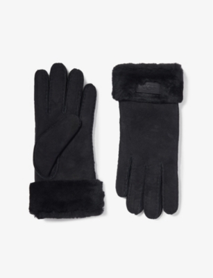 UGG: Logo-patch suede and shearling gloves