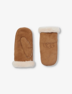 UGG: Logo-embroidered rounded suede and shearling mittens
