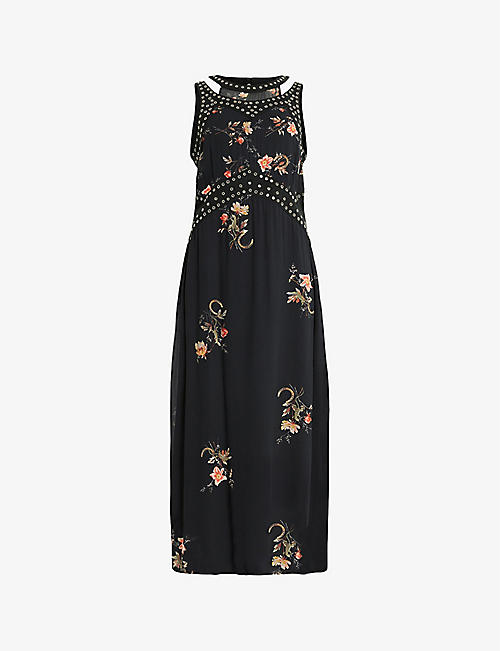 ALLSAINTS: Jessie Tanana floral-print stud-embellished woven midi dress
