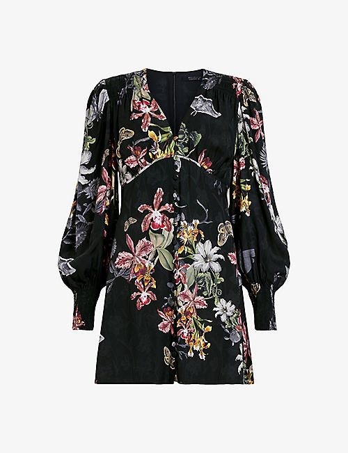 ALLSAINTS: Auden Sanibel floral-print woven mini dress