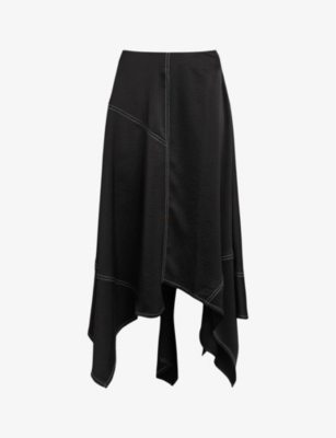 ALLSAINTS: Agnes panelled asymmetric-hem stretch-woven maxi skirt