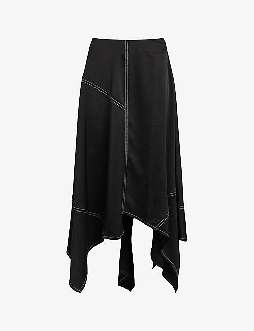ALLSAINTS: Agnes panelled asymmetric-hem stretch-woven maxi skirt