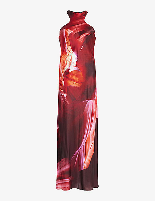 ALLSAINTS: Betina graphic-print racer-neck silk-blend maxi dress