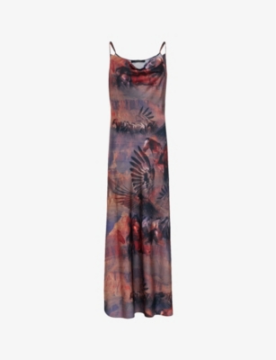 ALLSAINTS: Hadley graphic-print cowl-neck stretch recycled-polyester maxi dress