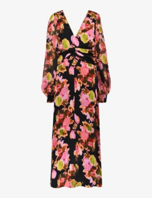 RO&ZO: Floral-print long-sleeve woven midi dress