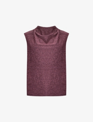RO&ZO: Draped-neck sparkle-embellished stretch-jersey top