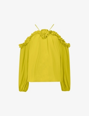 RO&ZO: Corsage-detail off-the-shoulder woven top
