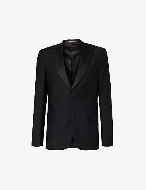 OSCAR JACOBSON: Structured-shoulder peak-lapel regular-fit wool tuxedo jacket