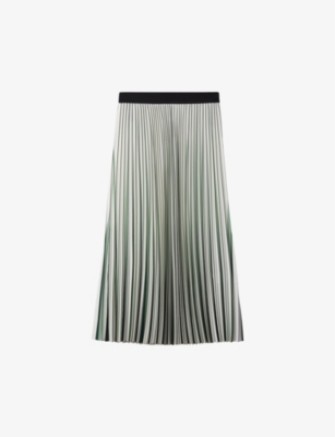 REISS: Saige stripe-pattern pleated woven midi skirt