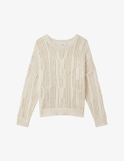 REISS: Tanya open-stitch stretch cotton-blend jumper