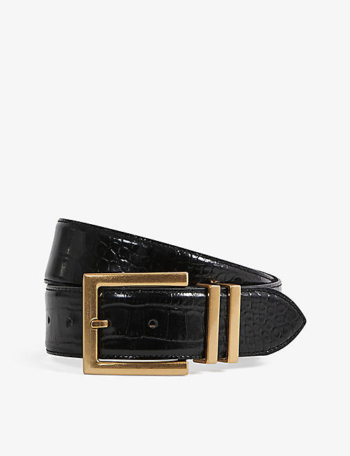 REISS: Brompton croc-embossed patent-leather belt