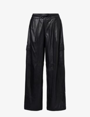 YVES SALOMON: Wide-leg mid-rise relaxed-fit leather cargo trousers