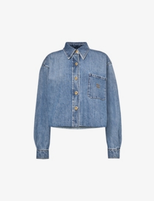 MIU MIU: Brand-embroidered contrast-stitched relaxed-fit denim shirt