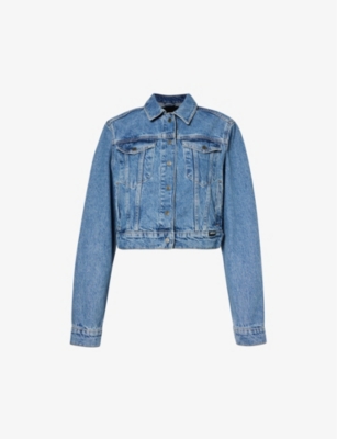 ROTATE SUNDAY: Brand-embroidered mid-wash recycled denim jacket