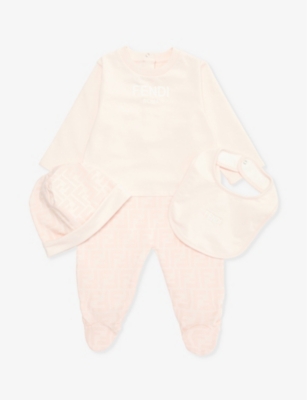 FENDI: Brand-embroidered long-sleeved  three-piece stretch-cotton set 1-9 months