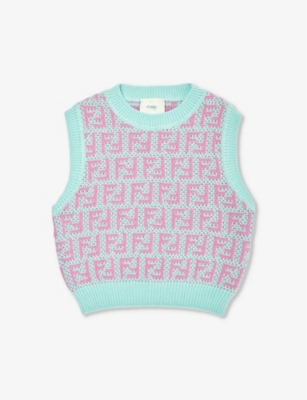 FENDI: Logo-intarsia cotton and cashmere-blend knitted vest 8-12+ years