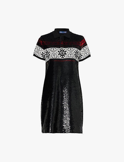 POLO RALPH LAUREN: Sequin-embellished relaxed-fit cotton mini dress