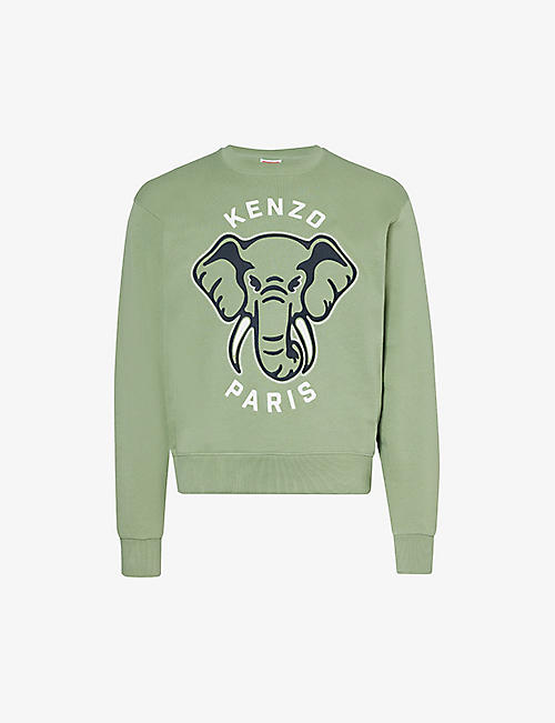KENZO: Elephant-print branded cotton-jersey sweatshirt