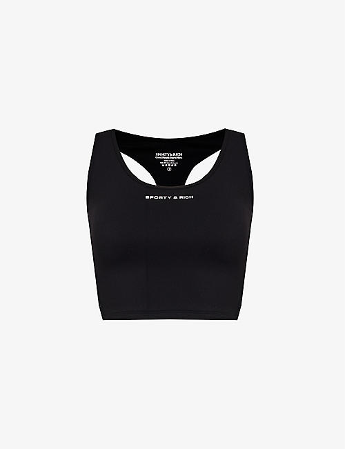 SPORTY & RICH: Logo-print scoop-neck stretch-woven top