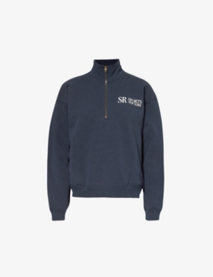 SPORTY & RICH: Branded-print half-zip cotton-jersey sweatshirt