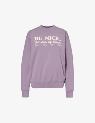 SPORTY & RICH: Be Nice slogan-print cotton-jersey sweatshirt
