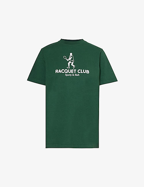 SPORTY & RICH: Backhand logo-print cotton-jersey T-shirt