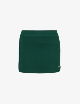 SPORTY & RICH: Logo-print mid-rise stretch-woven mini skirt