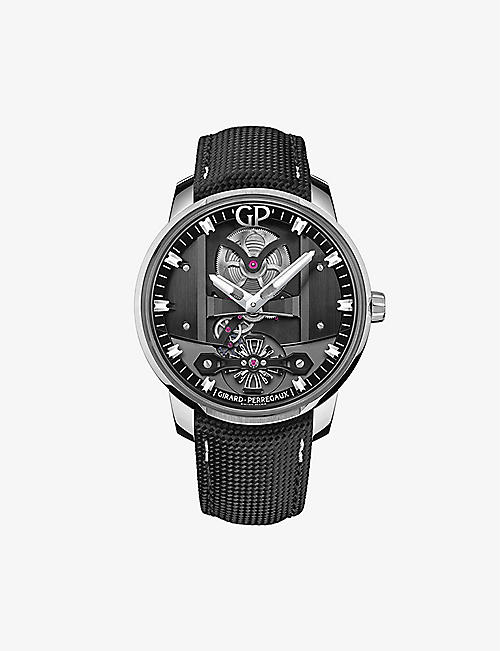 GIRARD-PERREGAUX: 82000-11-631-FA6A Free Bridge stainless-steel and leather automatic watch
