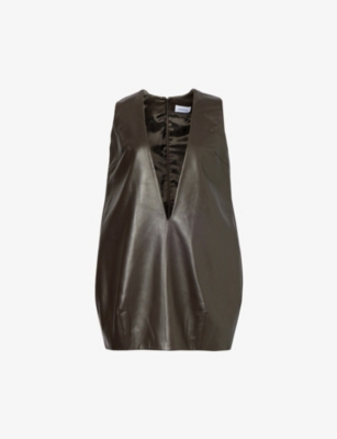 16 ARLINGTON: Marcella V-neck leather mini dress