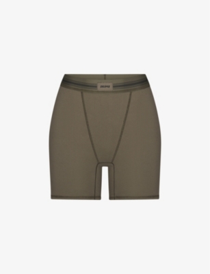 SKIMS: Cotton Rib logo-patch stretch-cotton boxer shorts