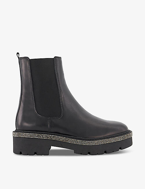 DUNE: Panics crystal-embellished leather Chelsea boots