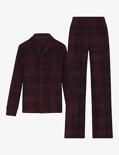 SKIMS: Uni long-sleeve checked stretch-woven pyjama and slippers set