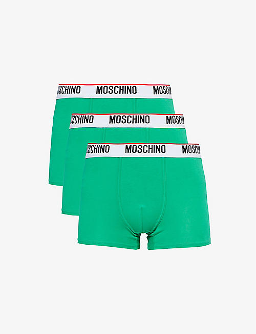 MOSCHINO: Branded-waistband mid-rise pack of three stretch-cotton trunks