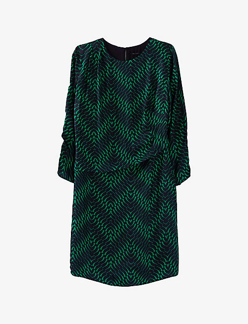 IKKS: Geometric-print gathered-waist woven mini dress