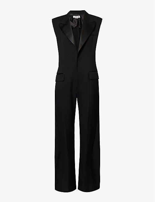 VICTORIA BECKHAM: Satin-lapel straight-leg woven tuxedo jumpsuit